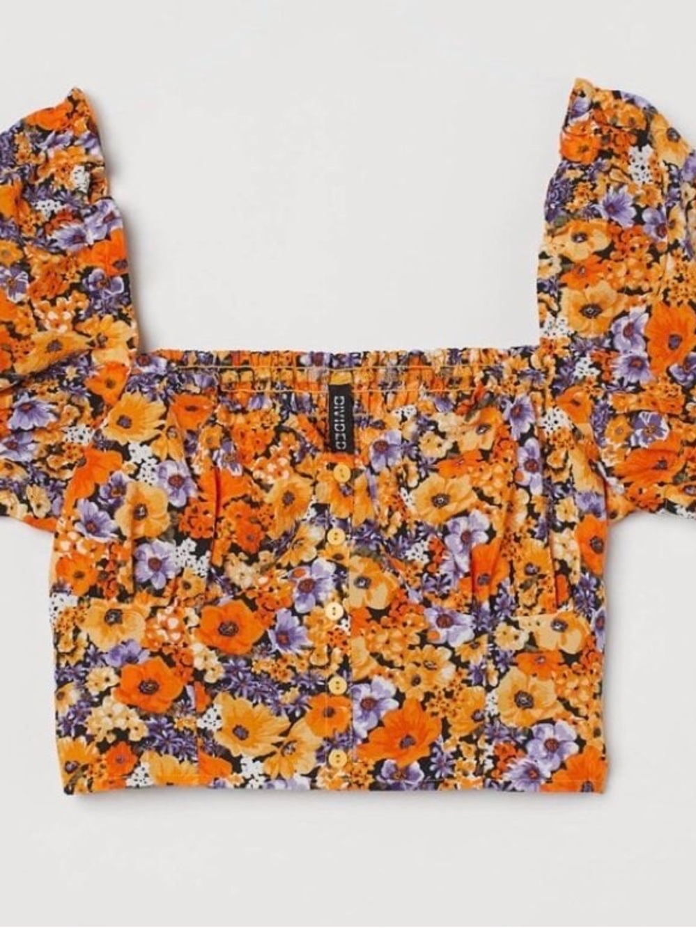 Divided Orange & Purple Floral Square-Neck Crop Top
